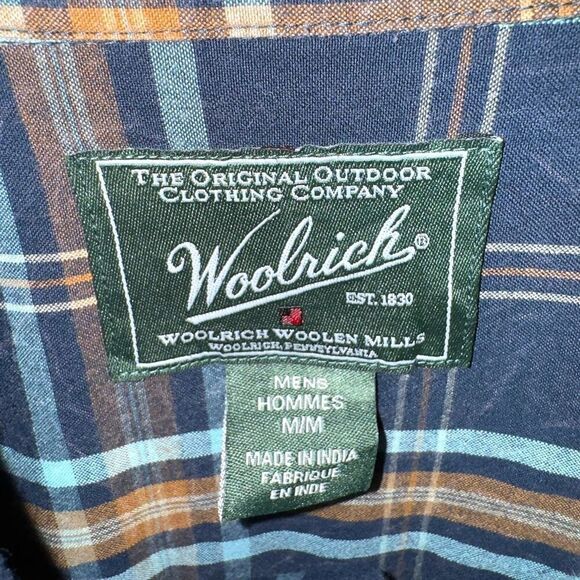 Woolrich 90s Blue Plaid Button Down Shirt Sz M - Picture 2 of 7